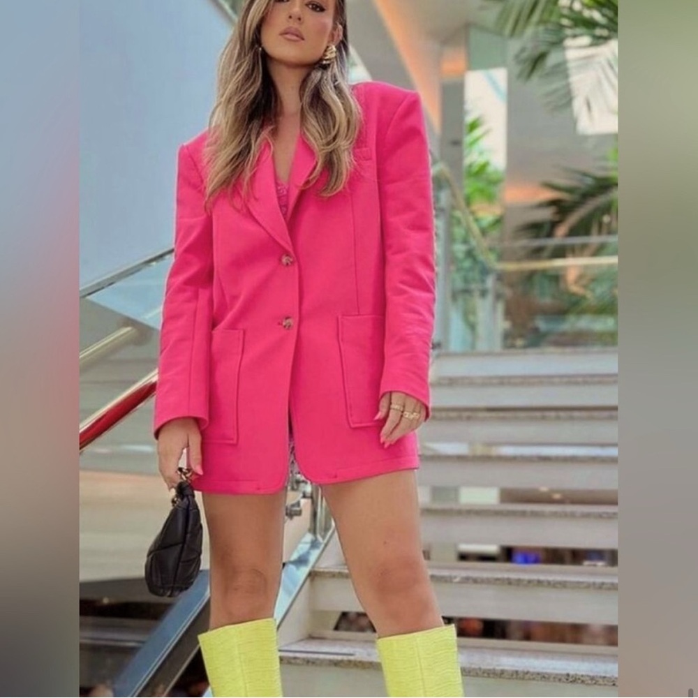 ZARA Hot Pink Menswear boyfriend Style Bloggers Favorite Blazer Sz Medium